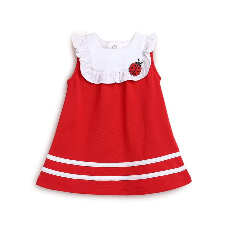 Girls White and Red Applique Short Sleeve Dress image number 0